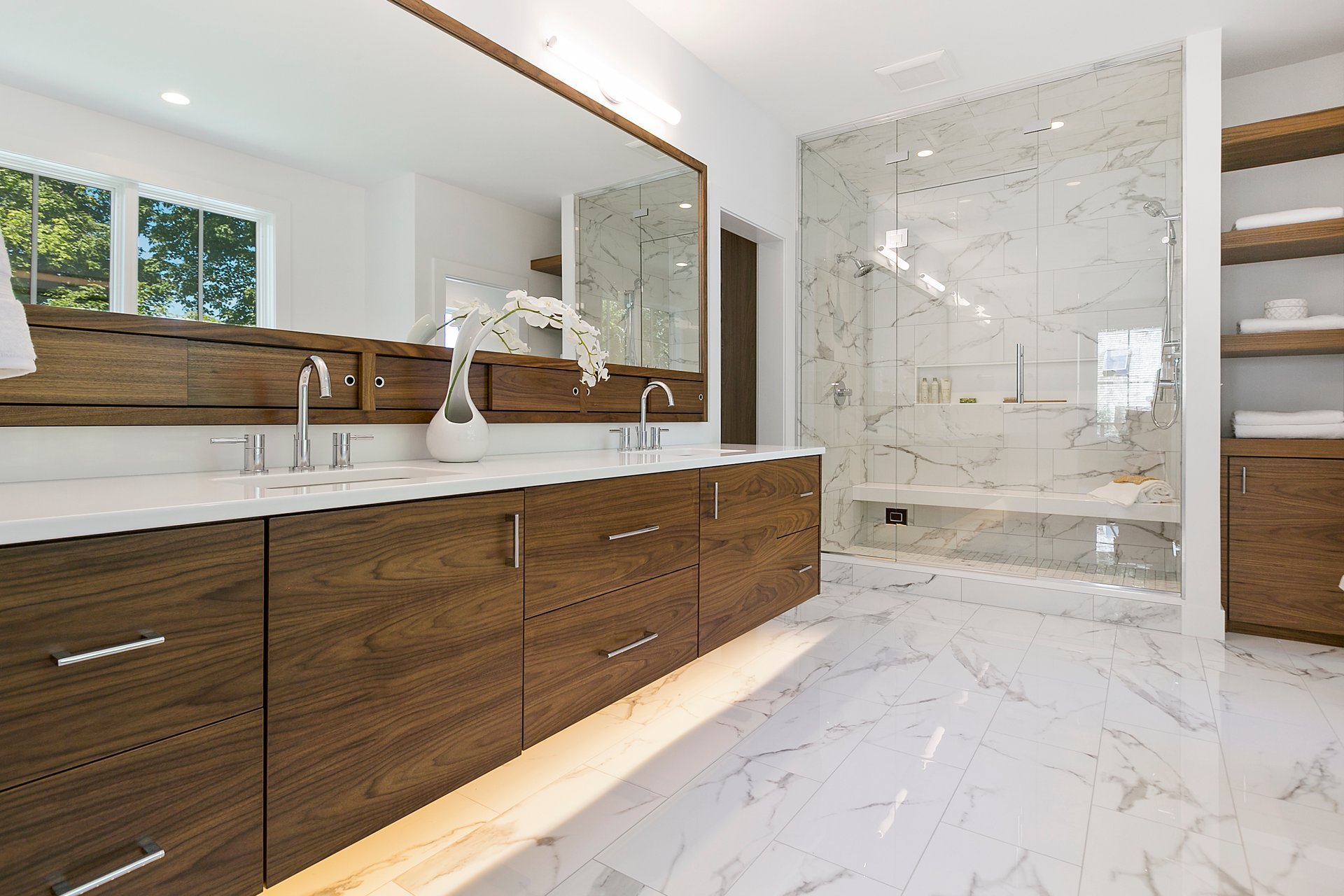 Luxury spa bathroom with premium finishes and marble tile